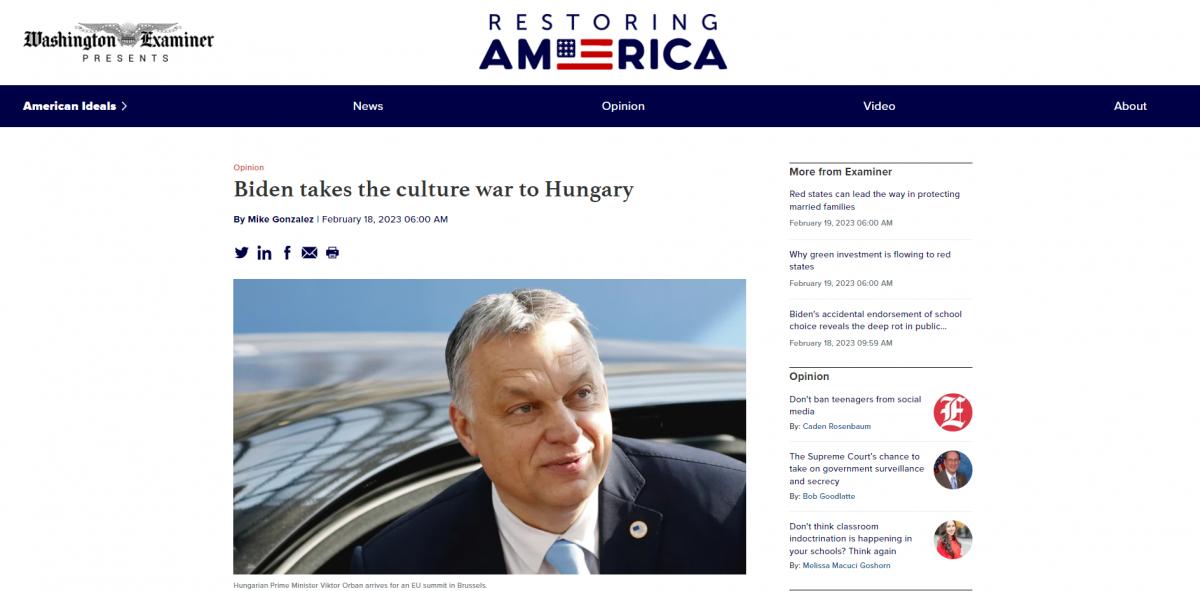 Washington Examiner: Biden Magyarországra viszi a kultúrháborút