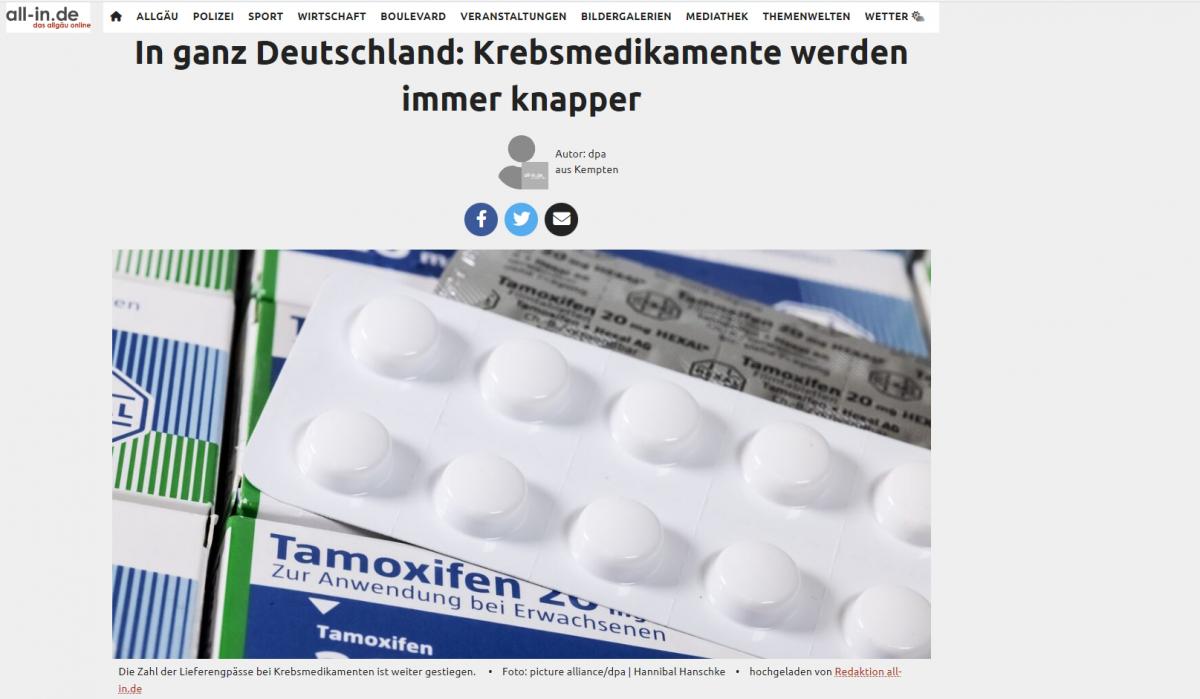 Egyre nagyobb hiány van rákellenes gyógyszerekből Németországban