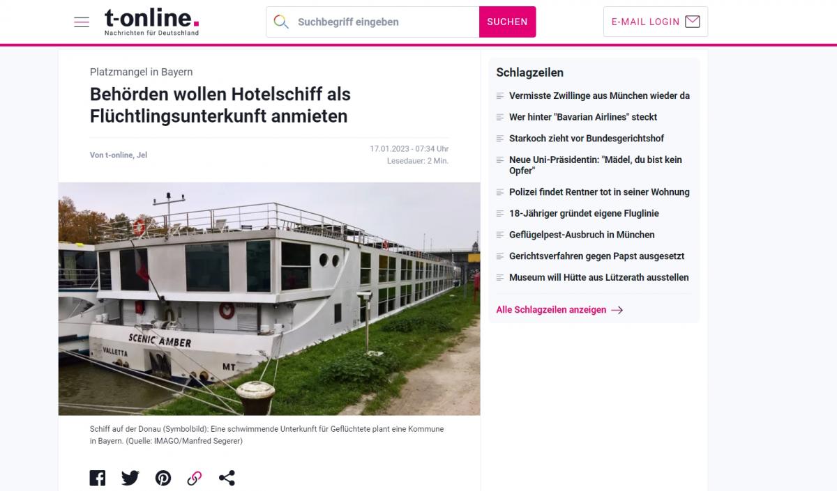 Hollandia után Bajorországban is szállodahajókon akarják elhelyezni a migránsokat