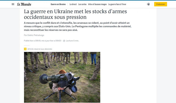 Az ukrajnai fegyverszállítások kritikus szintre csökkentették a nyugati fegyverkészleteket