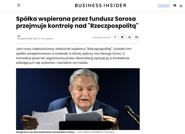 Soros György befektetési alapja lett a legnagyobb lengyel napilap többségi tulajdonosa